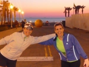 A pic of me and my dear running partner/friend (at Shamrock Marathon, VB, 2010 - I have the white hat on) who I only get to see when we commit to events ... which we figured we do on purpose now just so we can see each other. Familiar? ;-)