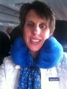 Dimity and her straight jacket neck pillow...