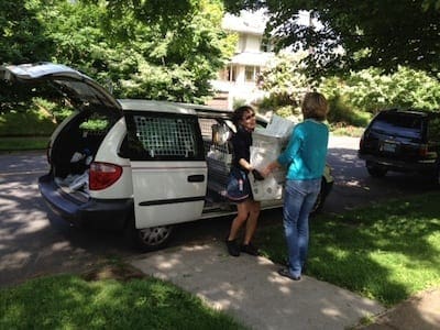 Handing off the last load to Emily. Phew!