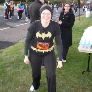 Batman, or rather, Batwoman ready to take on her third half marathon. Who says running with a cape doesn't make you faster?