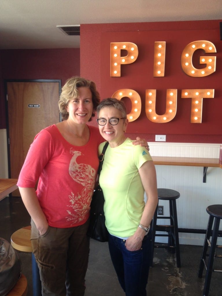 Healthy, schmealthy: Sarah (left) and Ellison post-podcast after enjoying tasty pork sandwiches at Lardo.