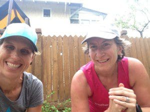 As if a few laps around the track wasn't enough, Dimity (left) and Sarah did squats at the end of their pre-podcast workout.