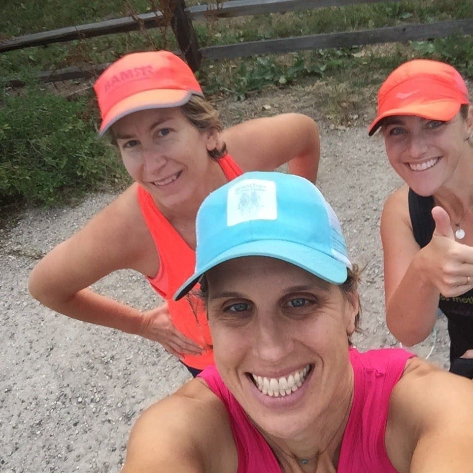 Dimity (blue hat) and Sarah (Orange tank) about to set off on recent Colorado run with colleague Jonna.