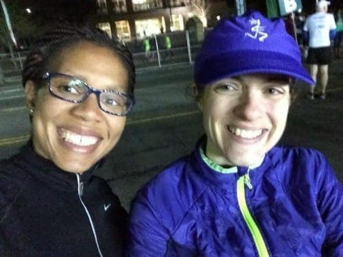 Shawn (left) and Karen (right) at the "#ss-crack" for a morning race start.
