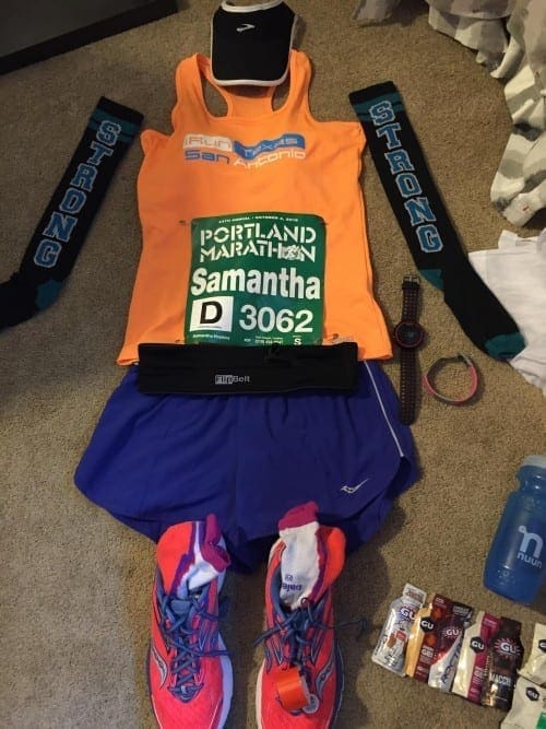 Here's Flat Samantha, pre-Portland. "I only had one crying melt down so far this evening when I could not find my Flip Belt," she said, "Located it in sister-in-law''s running bras after laundry. Crisis averted."