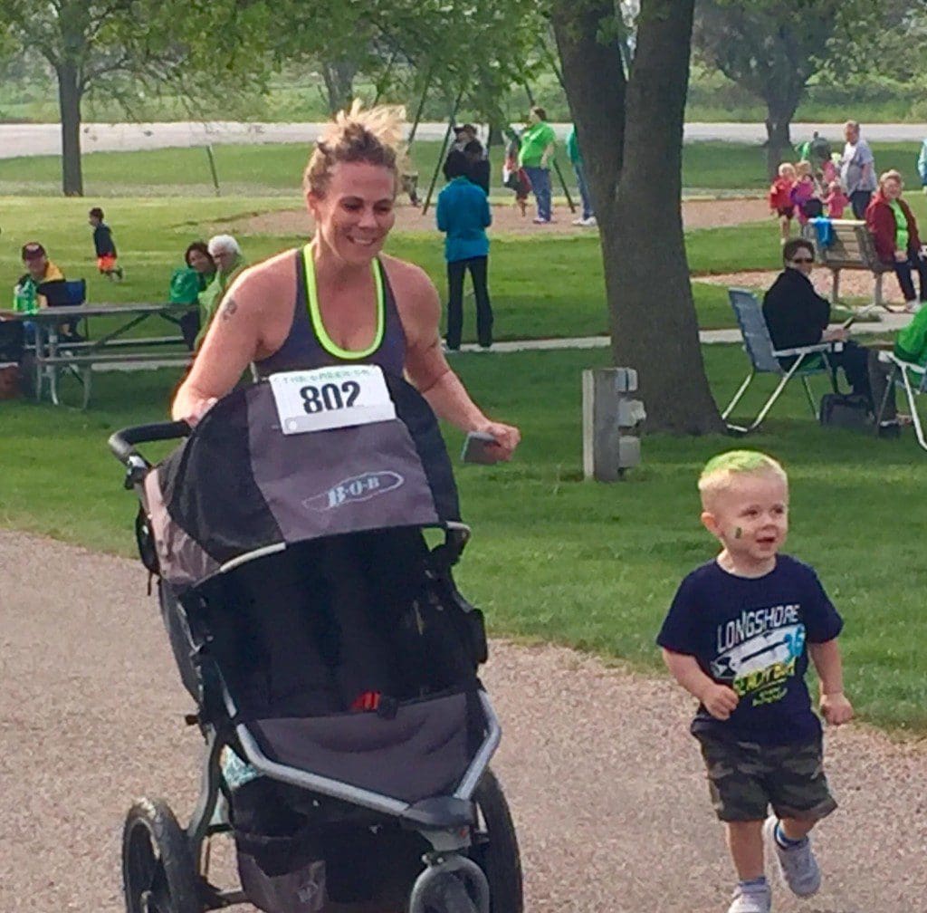 Registered dietician Janelle Hodovic rarely races without her two sons in a stroller.
