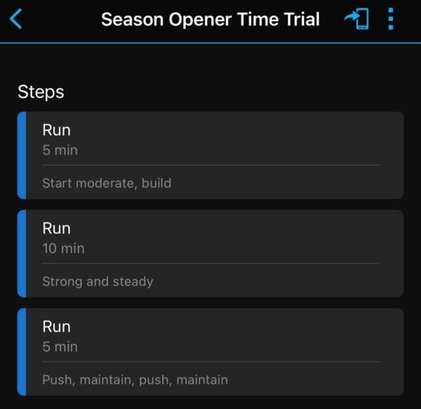 screenshot of Garmin workout details